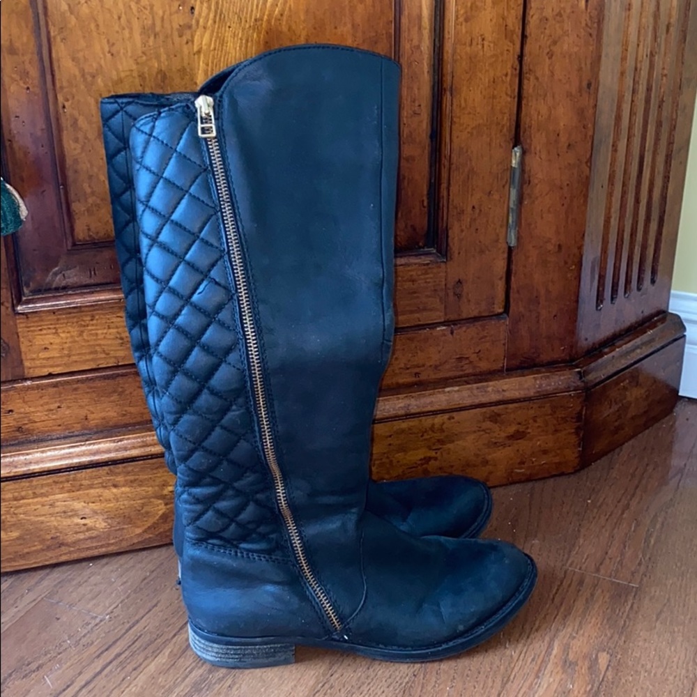Black Steve Madden high boots with gold zipper